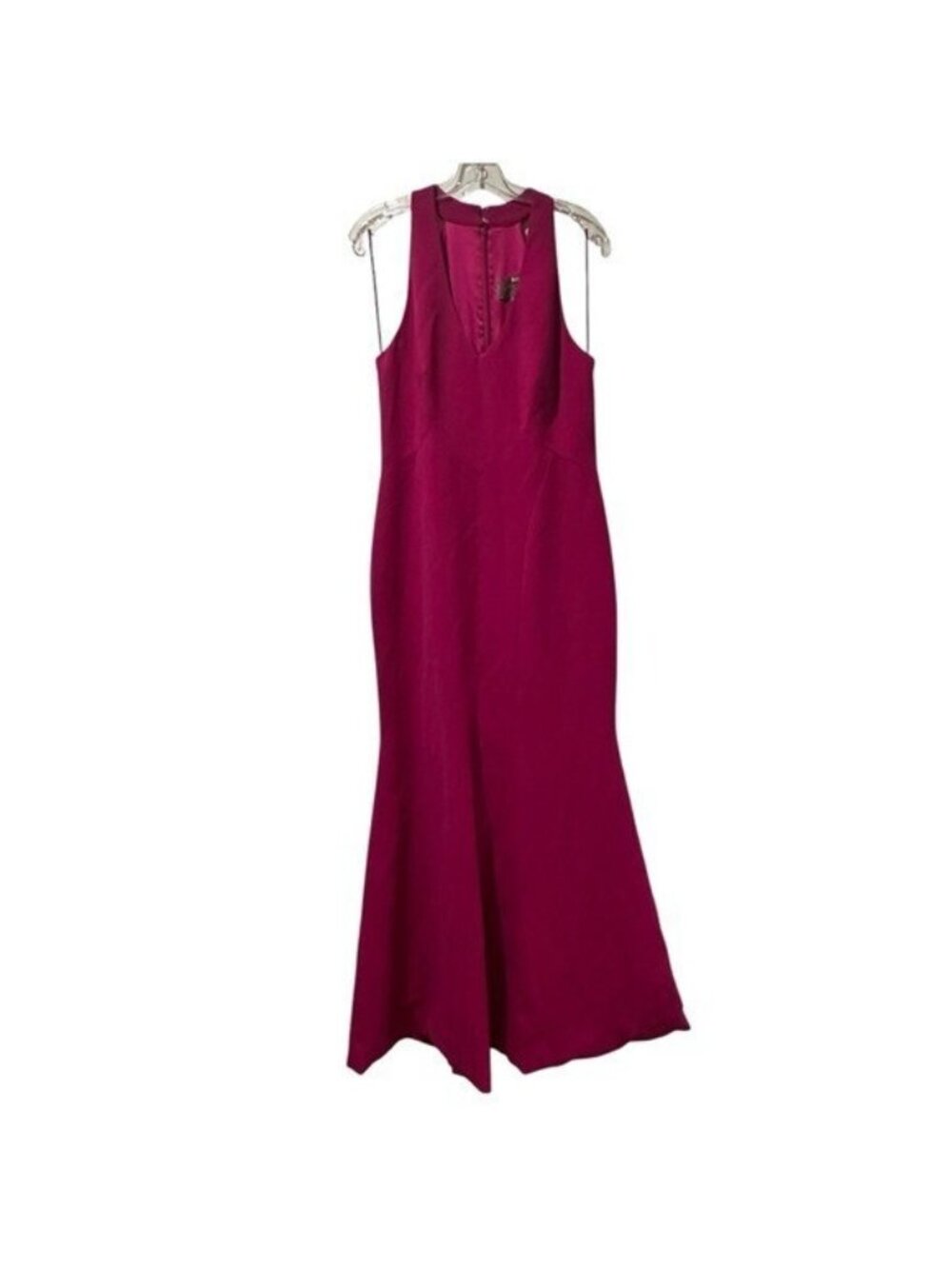 Theia Size 12 Fucia Smooth Mermaid Gown Dress Sleeveless Pink V-Neck $795